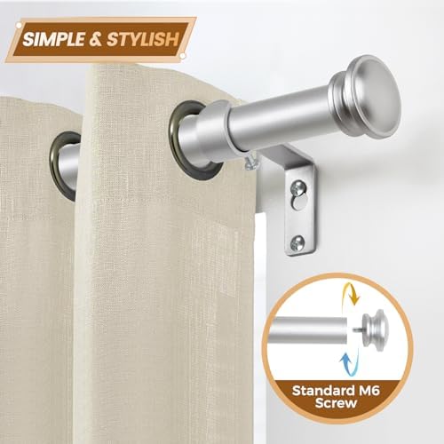 TONIAL Adjustable Single Curtain Rod Silver 32-58 Inch