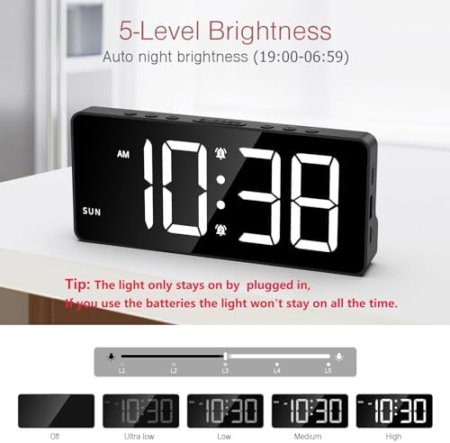 LOFICOPER 7 Inch Digital Alarm Clock with Dual Alarms
