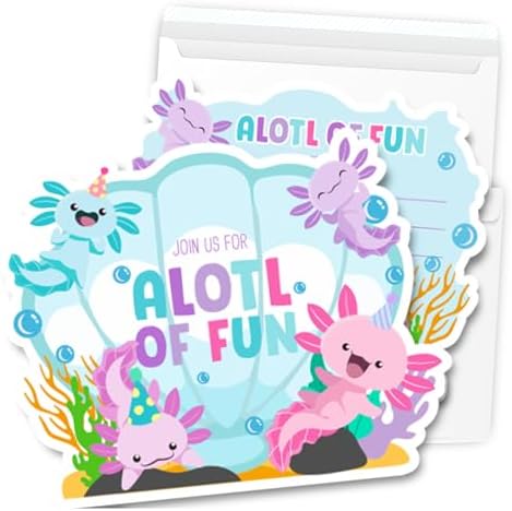 Axolotl Birthday Invitations with Envelopes 30Pcs