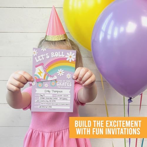 Hadley Designs Birthday Invitations for Girls 15-Pack 4x6 Roller Skate Template