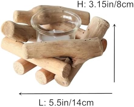 Sziqiqi Handmade Wooden Tea Light Candle Holder with Glass Cup