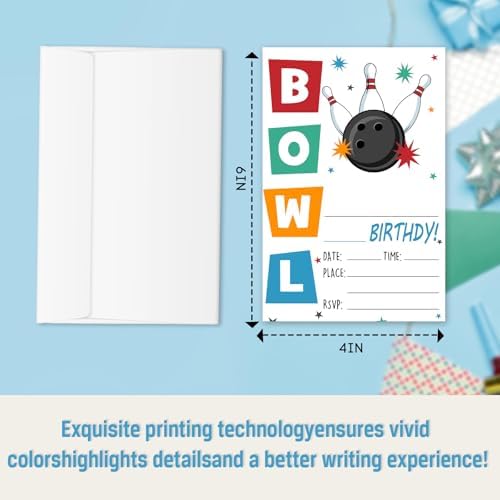 Bowling Birthday Invitations 25 Pcs With Envelopes