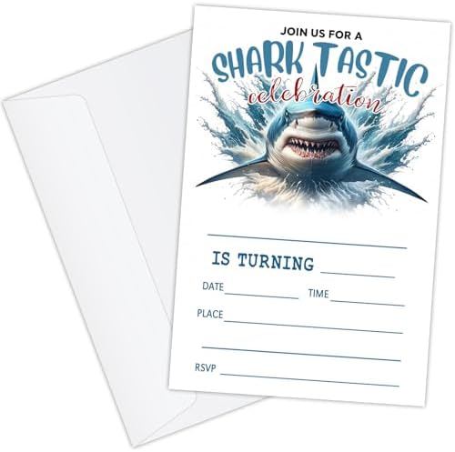 20 Shark Birthday Invitations with Envelopes
