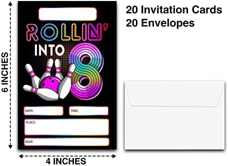 DETIHO 4x6 Birthday Invitation Cards With Envelopes - 20 Sets - Retro Bowling Theme