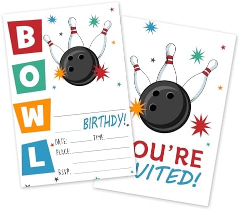 Bowling Birthday Invitations 25 Pcs With Envelopes
