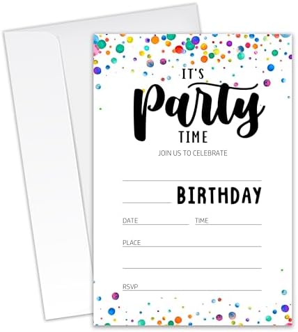 Its Party Time Birthday Invitation Cards with Envelopes Pack of 20