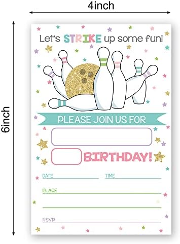 Bowling Birthday Invitation Cards Set of 20