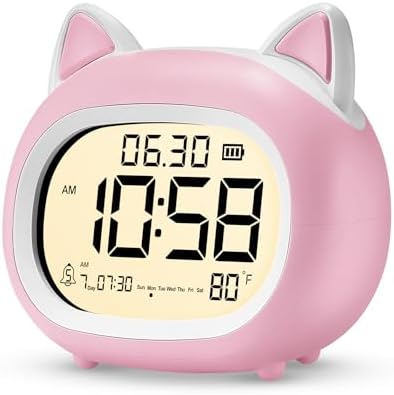 Adorable Cat Alarm Clock for Kids with Night Light