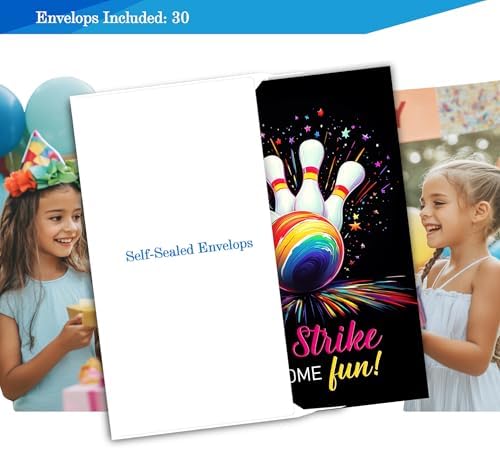 Bowling Birthday Invitations for Boys Girls 30 Sets 4x6 Inches