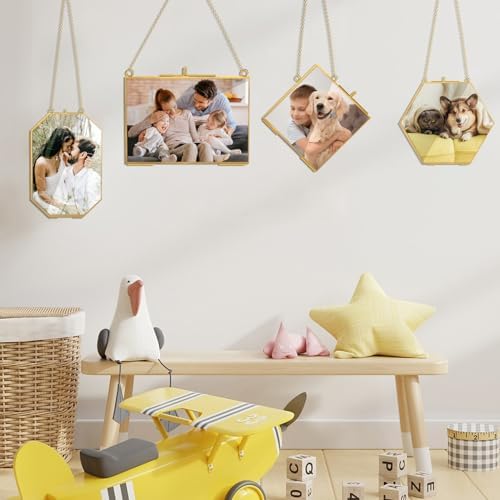 4 Pcs Gold Hanging Glass Picture Frame for DIY Pressed Flower Display