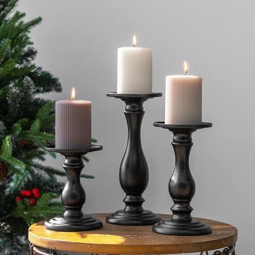 Set of 3 Matte Black Candle Holders for Decor