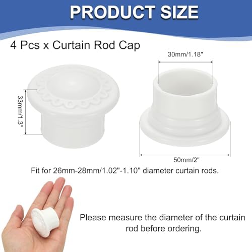 Uxcell Curtain Rod Ends 4Pcs Plastic Finial Cap for 26-28mm Rods
