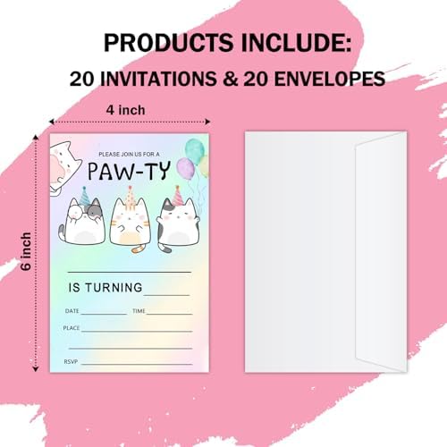 Cute Cat Birthday Invites with Envelopes - FS405
