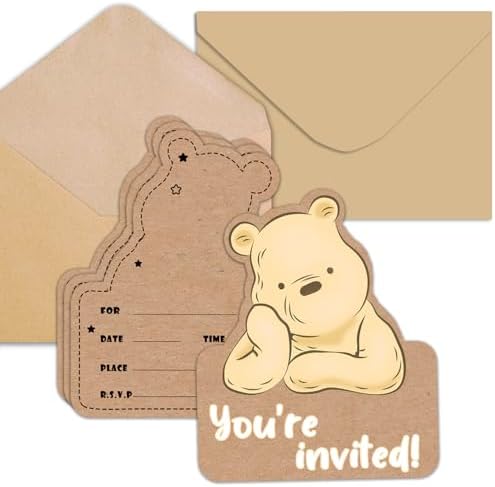 20PCS Winnie The Pooh Party Invitations with Envelopes