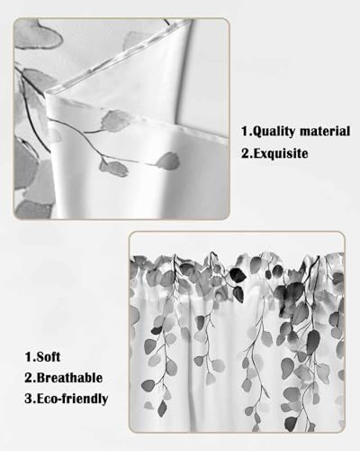 Grey Eucalyptus Leaves Window Valance with 2 Panels 36x45 Inches