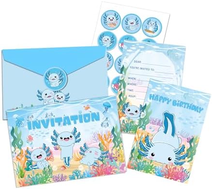 12Pcs Blue Axolotl Invitation Cards Party Decor