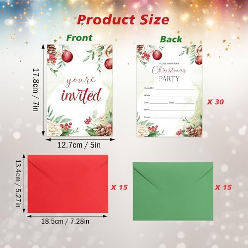 30 Pack Christmas Party Invites with Envelopes