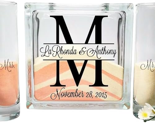 Glass Personalized Monogram Unity Sand Set for Weddings with Ink and Lid