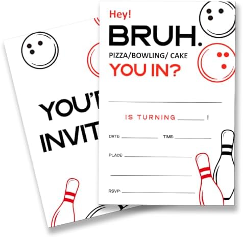 Bowling Birthday Invitation Set with Envelopes