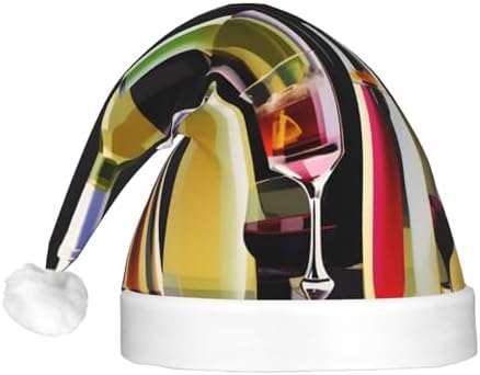 Cocktail Glasses Wine Bottles Print Christmas Hat with LED Lights