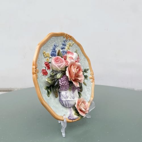 Ceramic Decorative Plate with 3D Red Rose Design - 8 Inch