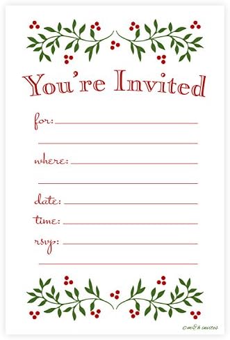 Classic Christmas Holiday Invitations Fill In Style 20 Count With Envelopes
