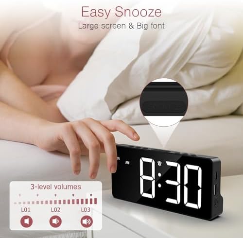 LOFICOPER 7 Inch Digital Alarm Clock with Dual Alarms