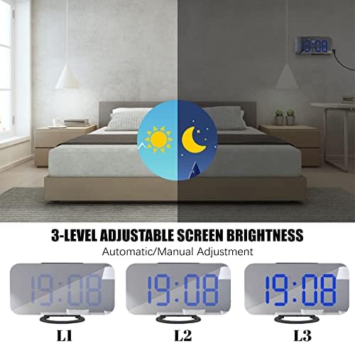 WulaWindy Digital Alarm Clock with USB Charger and Large Mirror
