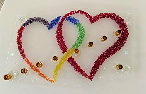 Two Hearts Pride LGBTQ Glass Menorah by YafitGlass 1