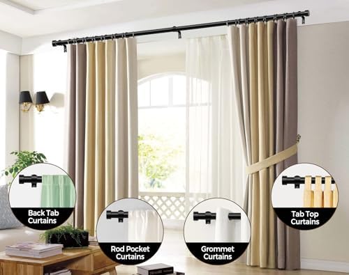 Kamanina Black Curtain Rod 32-144 Inch Heavy Duty Single Rod