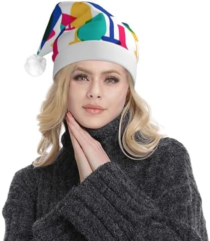 Cocktail Glasses And Wine Bottles Print Christmas Hat With Led Lights