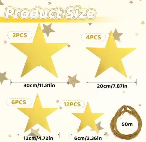 24 Pcs Gold Cardboard Star Cutouts for Decorations