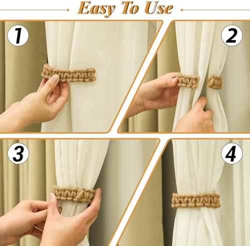 Boho Braided Curtain Tiebacks 2 Pack Flexible Rope Holdbacks
