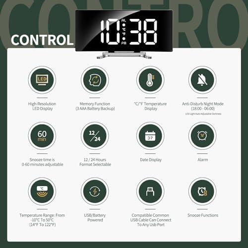 LED Digital Alarm Clock for Bedroom with Snooze and Temperature