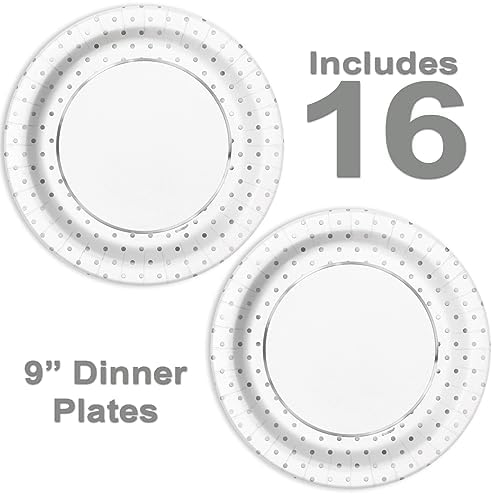 Lobyn 32 Piece Silver Polka Dot Plates and Napkins Set