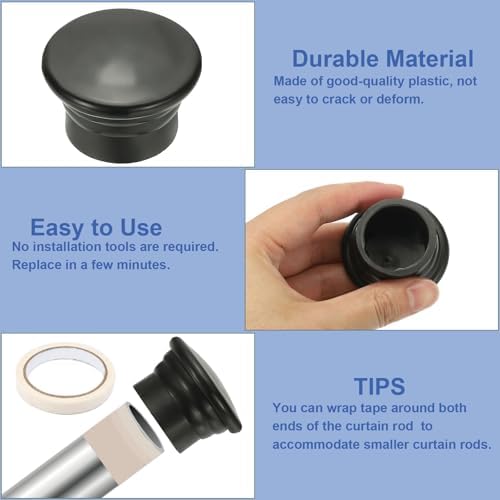 Uxcell Curtain Rod Ends 4Pcs Black Plastic Finials for 26-28mm Rods