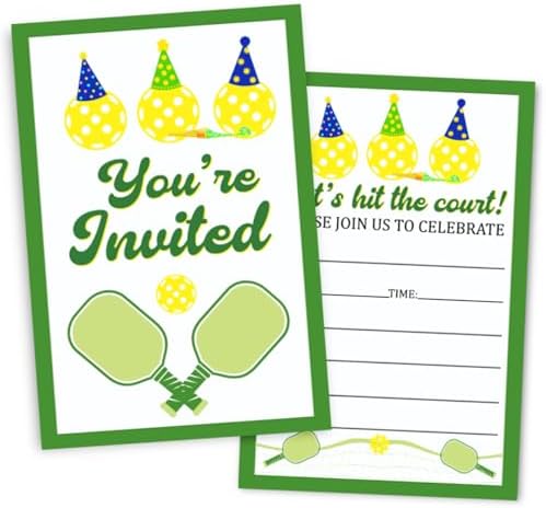 Pickleball Birthday Invitations Set 30 Cards 30 Envelopes