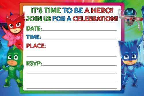 Set of 20 Hero Masks Birthday Invites with Envelopes - Lightweight Postcard Style