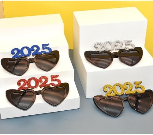 4PCS Glitter Plastic Heart Glasses 2025 Party Props