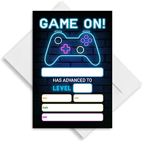 Neon Video Game Birthday Invitations Set of 20