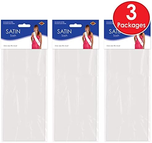 Beistle White Satin Sashes 3-Piece Set for Events