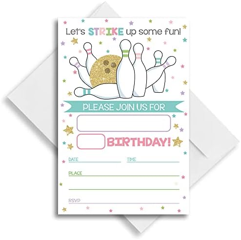 Bowling Birthday Invitation Cards Set of 20