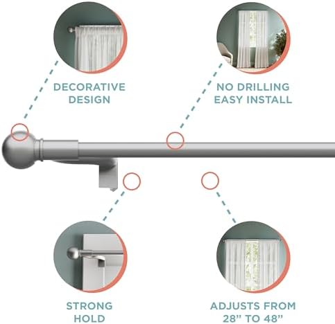 Zenna Home Adjustable Tension Curtain Rod with Decorative Finials