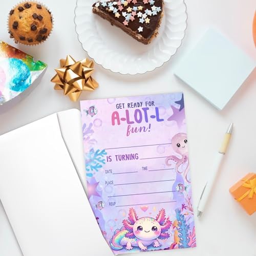 Axolotl Birthday Invitations for Kids 20 Piece Set
