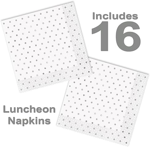 Lobyn 32 Piece Silver Polka Dot Plates and Napkins Set
