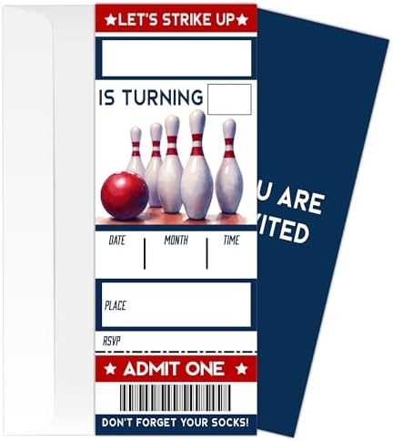 Lets Strike Birthday Invitation Cards with Envelopes Double Sided 3x8 Inches 20pcs