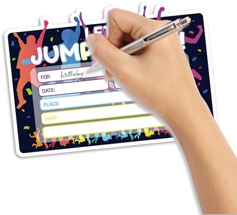 Trampoline Jump Birthday Party Invitation Cards 30 Pack with Envelopes