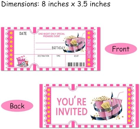 Movie Night Ticket Birthday Invitation Cards for Teens and Adults