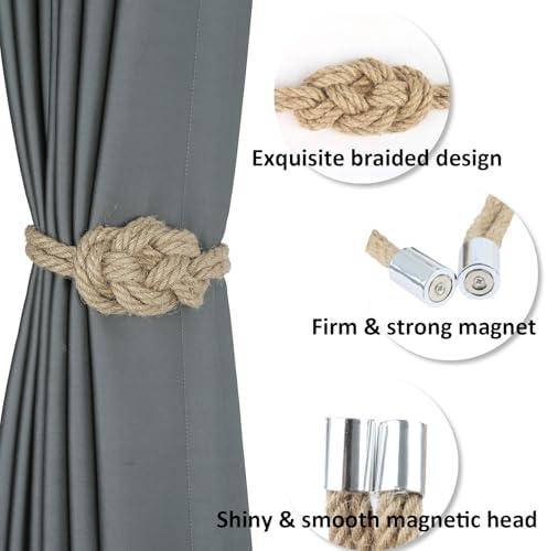 4 Pack Natural Jute Magnetic Curtain Holdbacks
