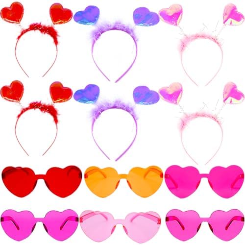 12Pcs Valentine Heart Headbands and Sunglasses for Kids Adults